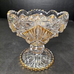 Imperial Glass Jelly Compote Nu-Cut Hopstar And Fan Pattern Gold Encrusted Glass
